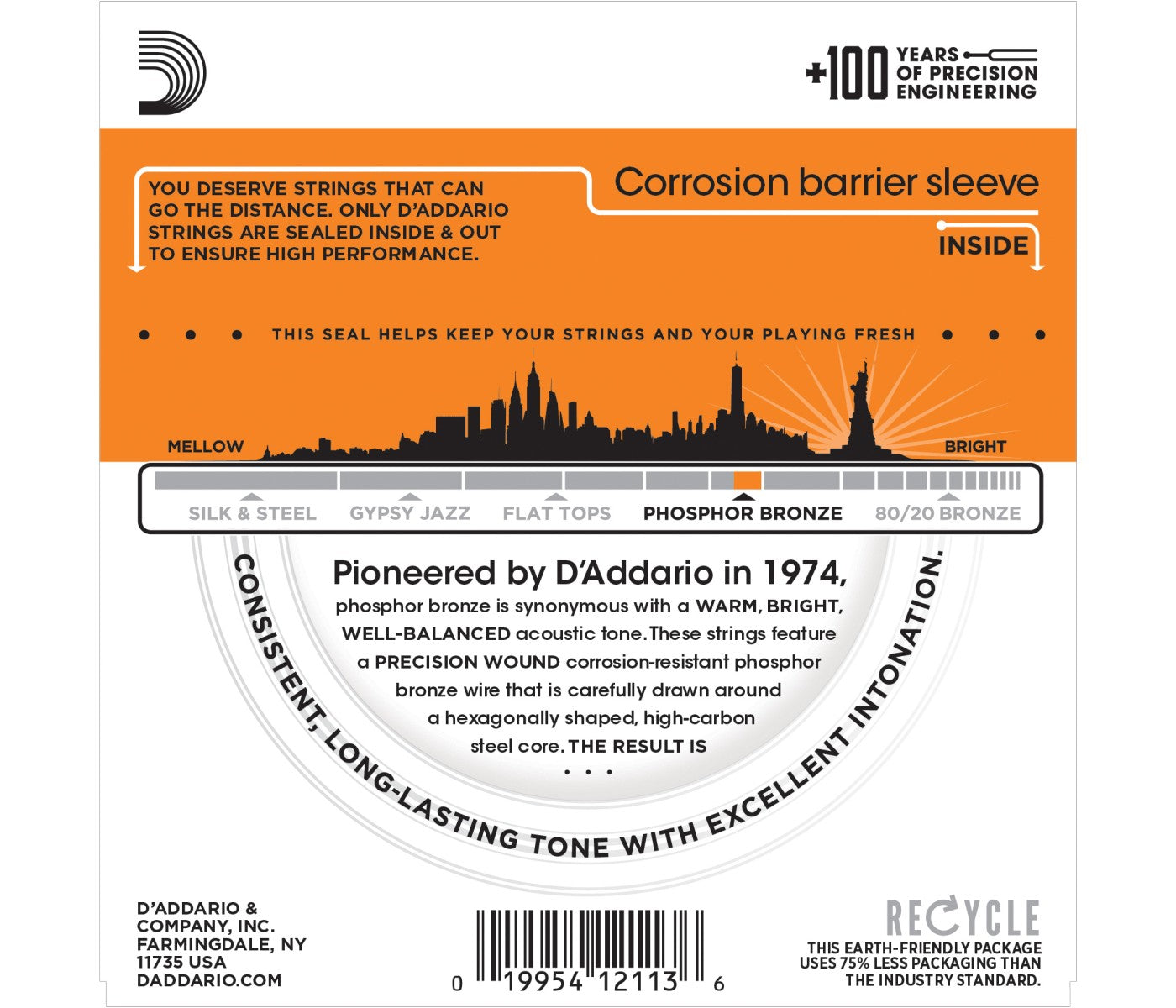 D'Addario EJ15 Phosphor Bronze Acoustic Guitar String Extra Light - 10-47