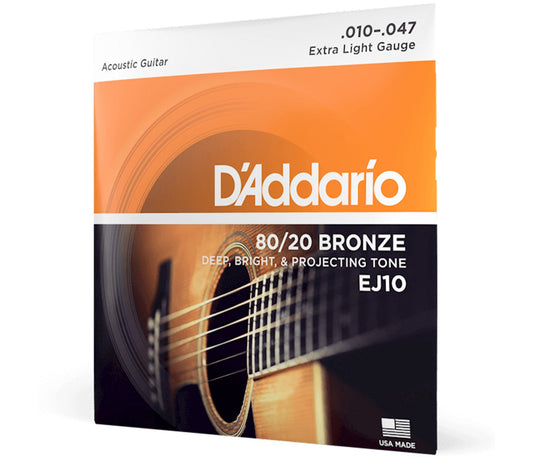 D'Addario EJ10 Phosphor Bronze Acoustic Guitar String Extra Light - 10-47