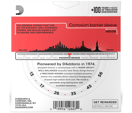 D'Addario EJ17-10P Phosphor Bronze Acoustic Guitar String Medium - 13-56 - 10 Packs