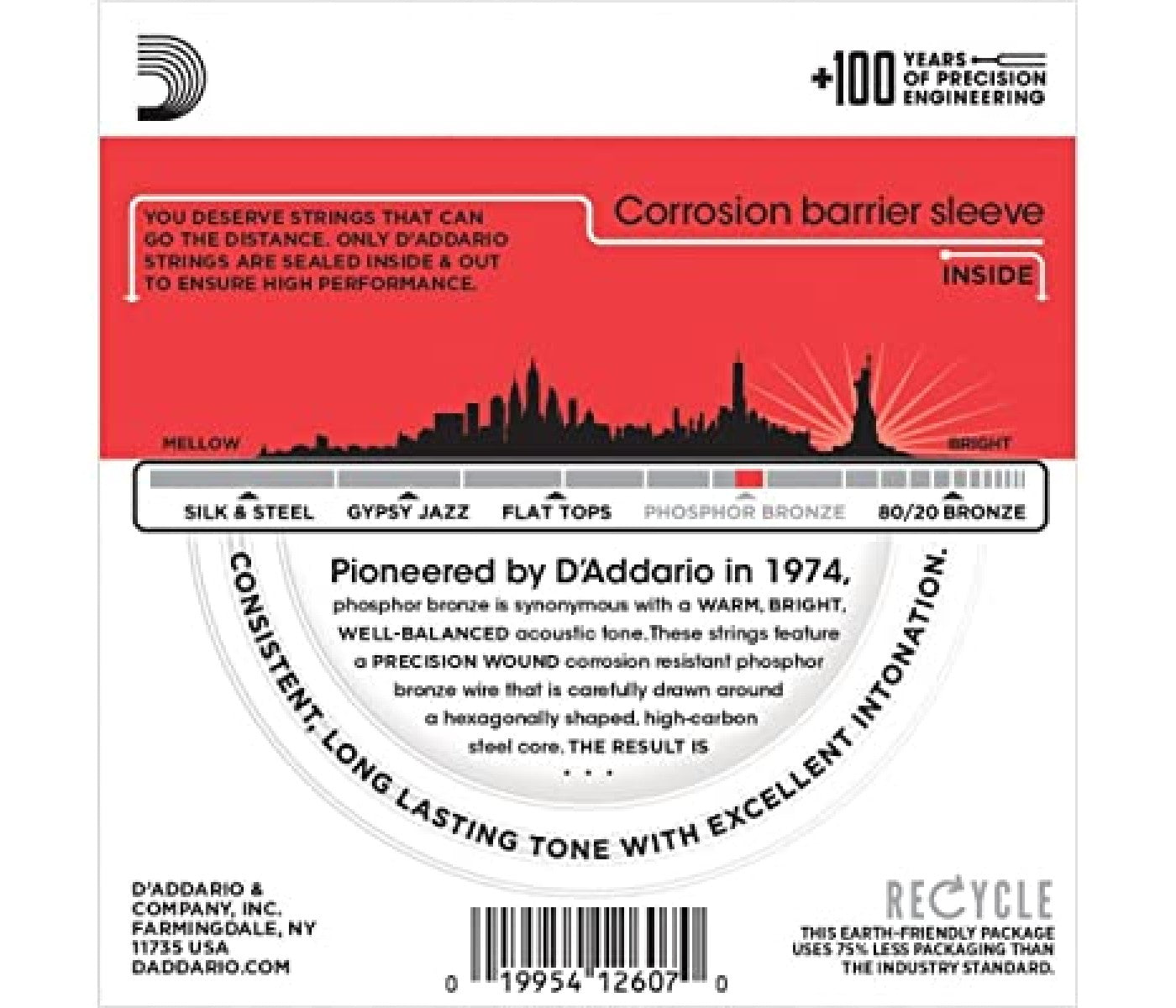 D'Addario EJ17-3D Phosphor Bronze Acoustic Guitar String Medium - 13-56 - 3 Packs