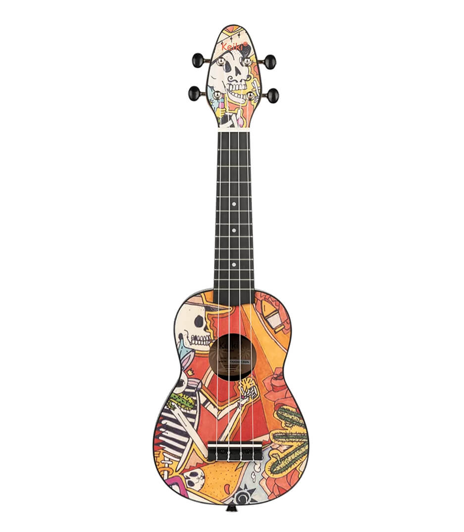Ortega Keiki K2 Designer Soprano Ukulele El Muerto Finish Includes Drawstrig Bag, Tuner, Hook Strap & 5 Picks