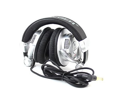 Pair of headphones with a visible brand logo on a white background