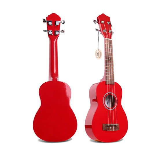 Two red ukuleles on a white background