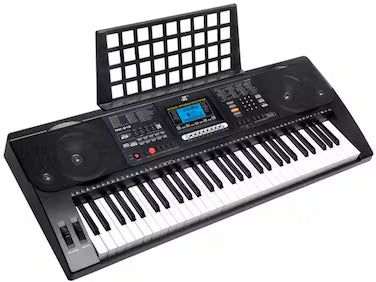 Keyboard with digital display and control panel on a white background