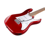 Red electric guitar on a white background
