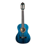 Blue acoustic guitar on a white background