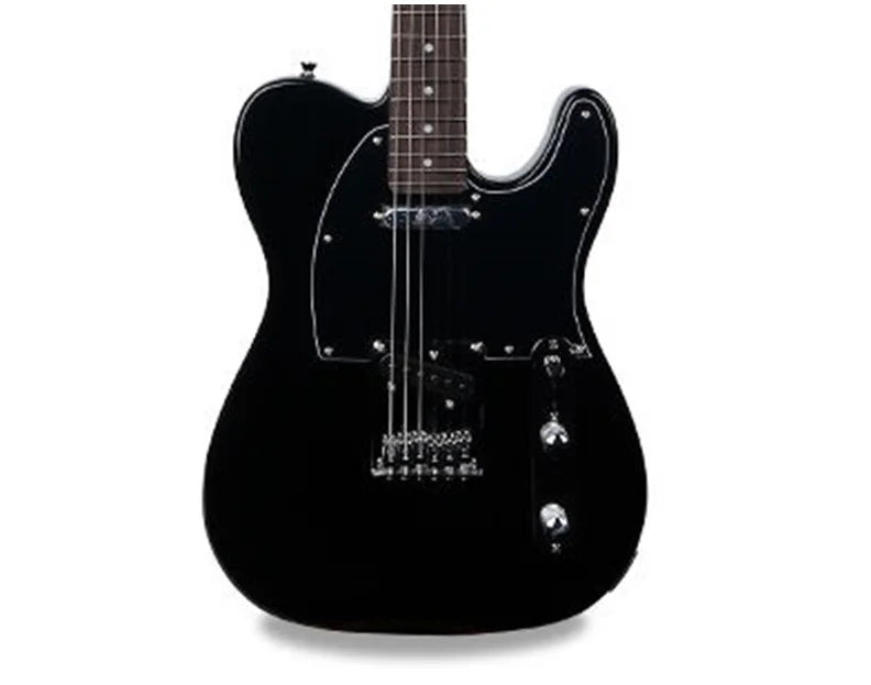 Black electric guitar on a white background