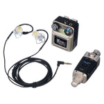 Wireless audio transmitter and receiver system on a white background