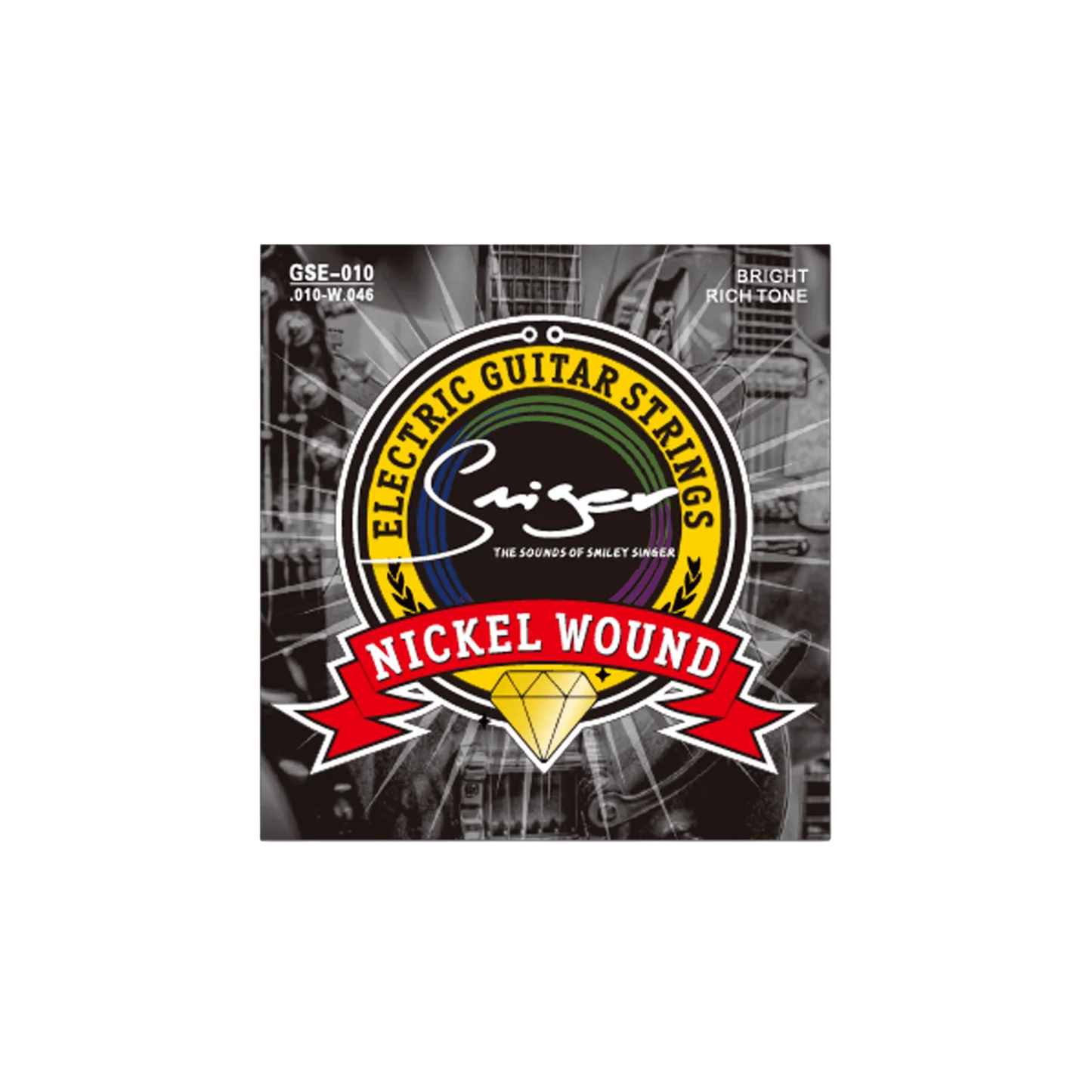 Slyde electric guitar strings packaging with brand logo on a white background