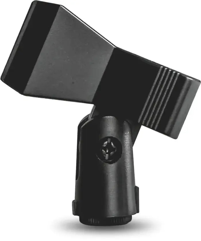 Black microphone shock mount on a white background