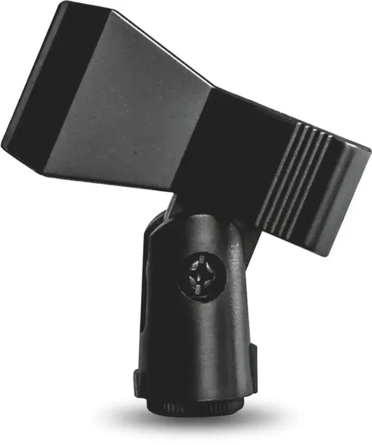 Black microphone shock mount on a white background