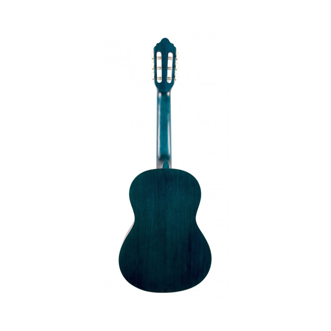 Blue classical guitar on a white background