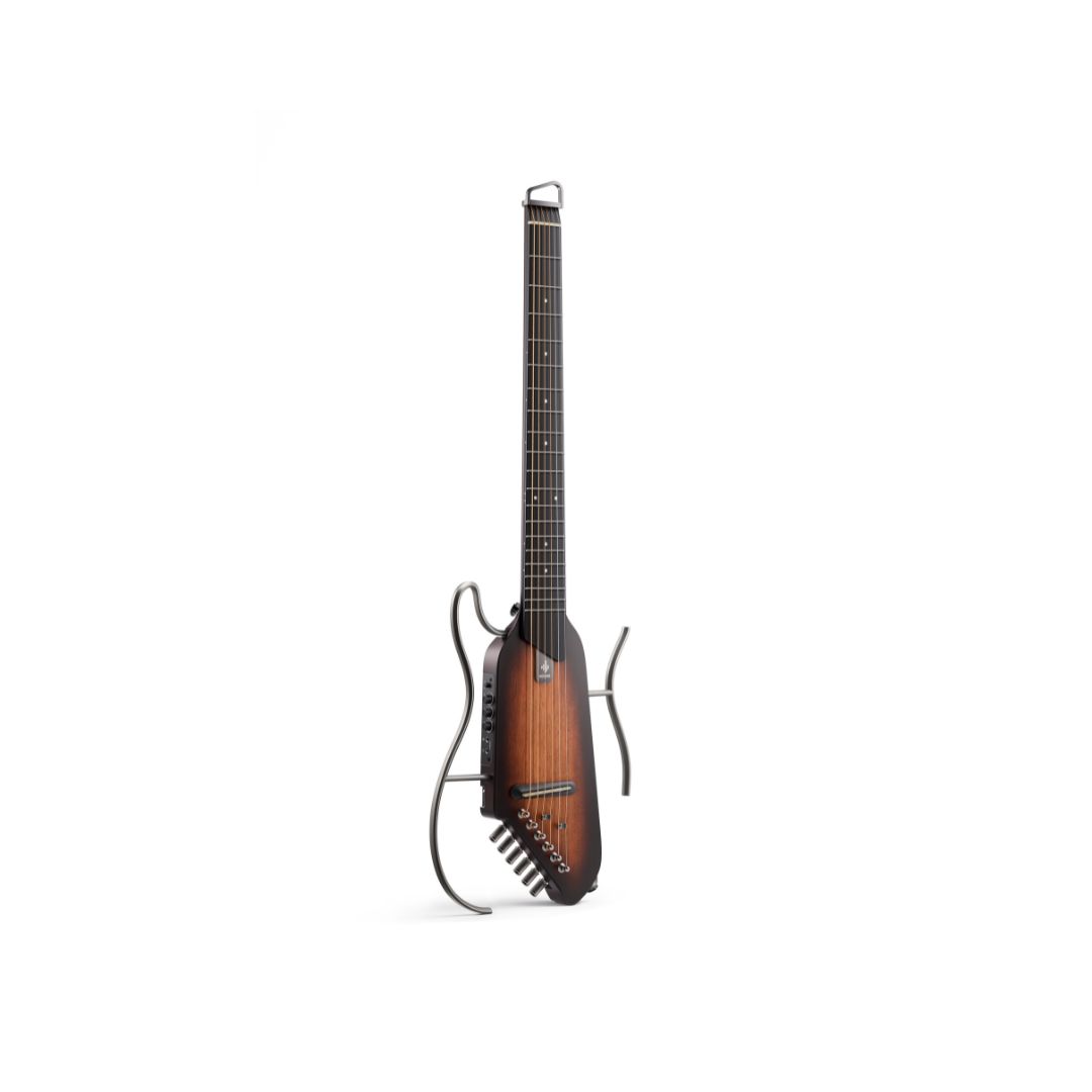 Wooden guitar with a unique design on a white background