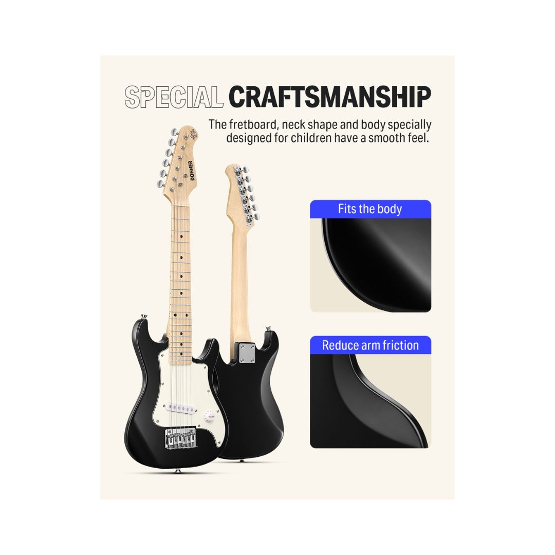 Donner DSJ-100 30 Inches Kids Electric Guitar – (Black)