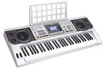 Electronic keyboard with digital display and control panel on a white background