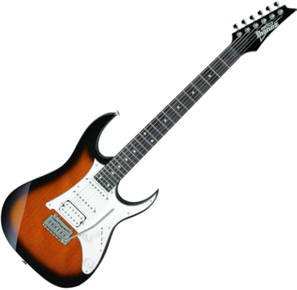 Electric guitar with a sunburst finish on a white background