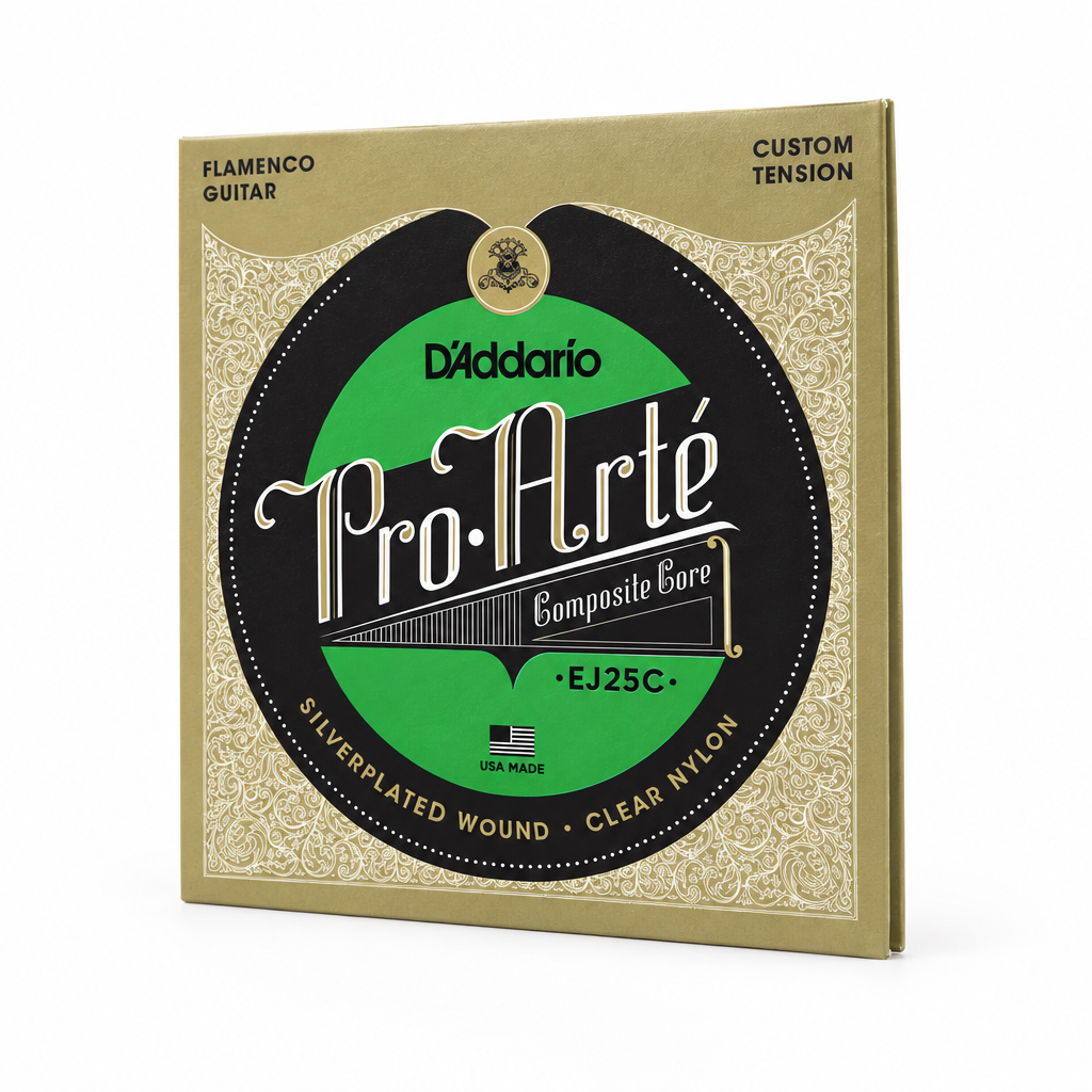 45-degree side view of the D'Addario EJ25C Pro-Arté Composite Flamenco guitar strings package.
