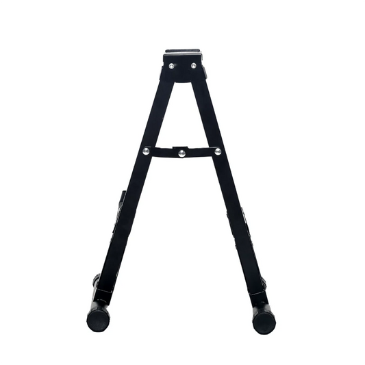 Black metal tripod stand on a white background