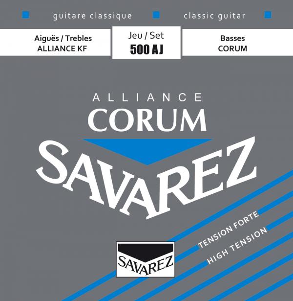 Savarez guitar string set packaging with brand name on a gray background
