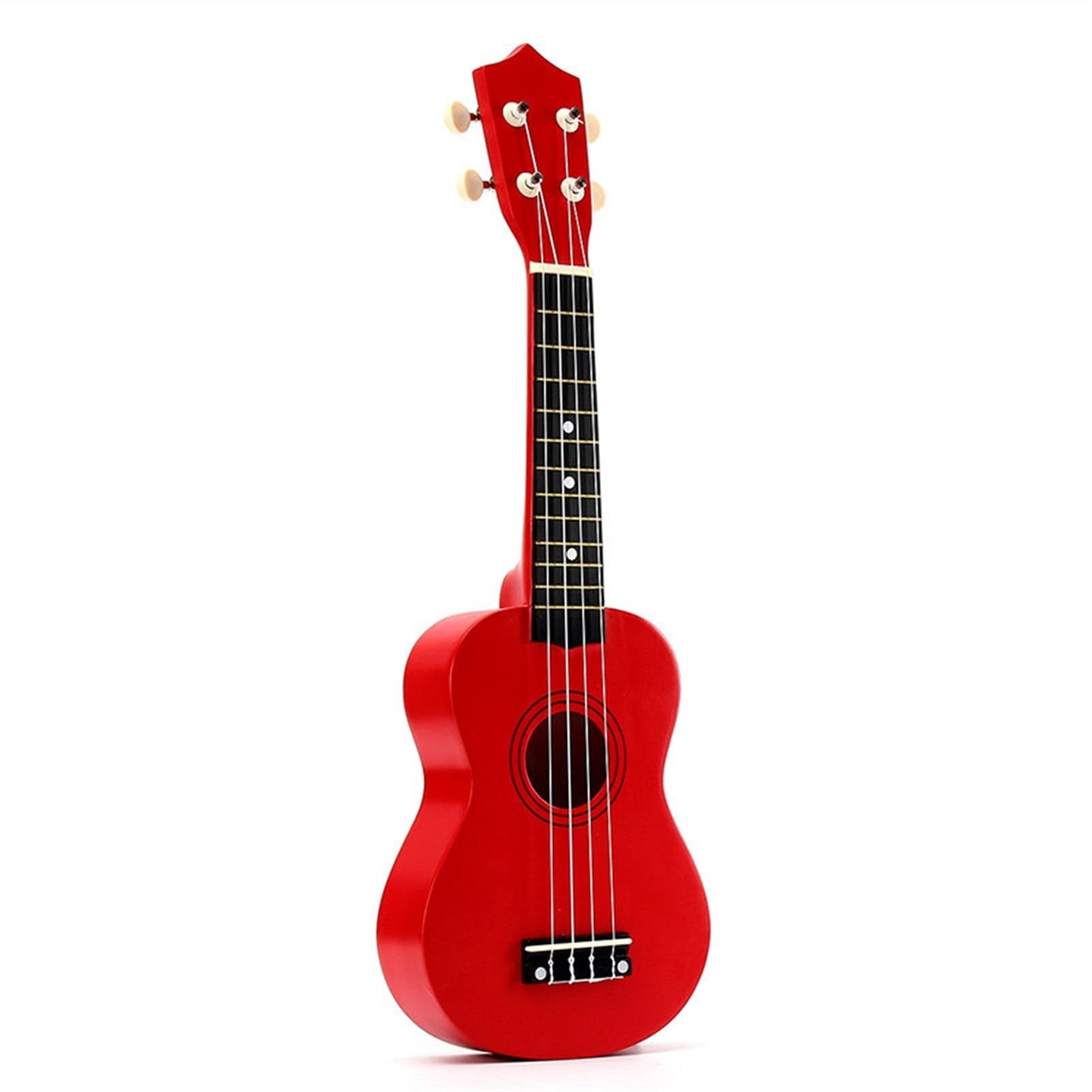 Red ukulele on a white background