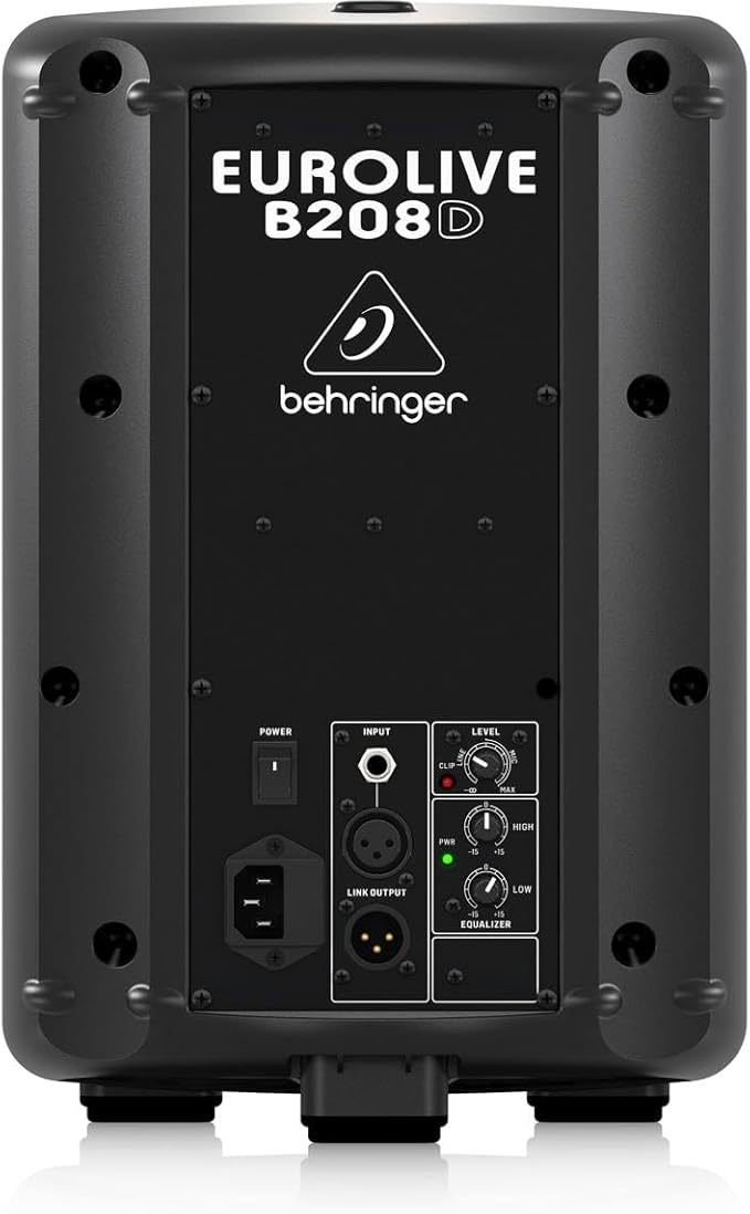 Back view of a Behringer Eurolive B208D speaker with control panel and branding.