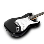 Black electric guitar on a white background