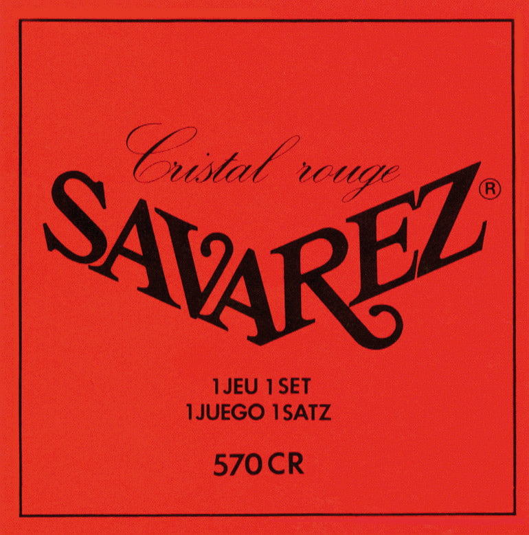 Savarez guitar string set packaging with red background and black text