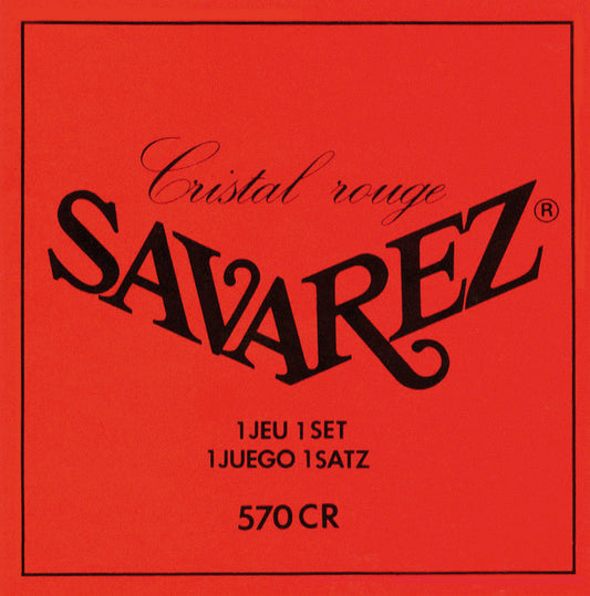 Savarez guitar string set packaging with red background and black text