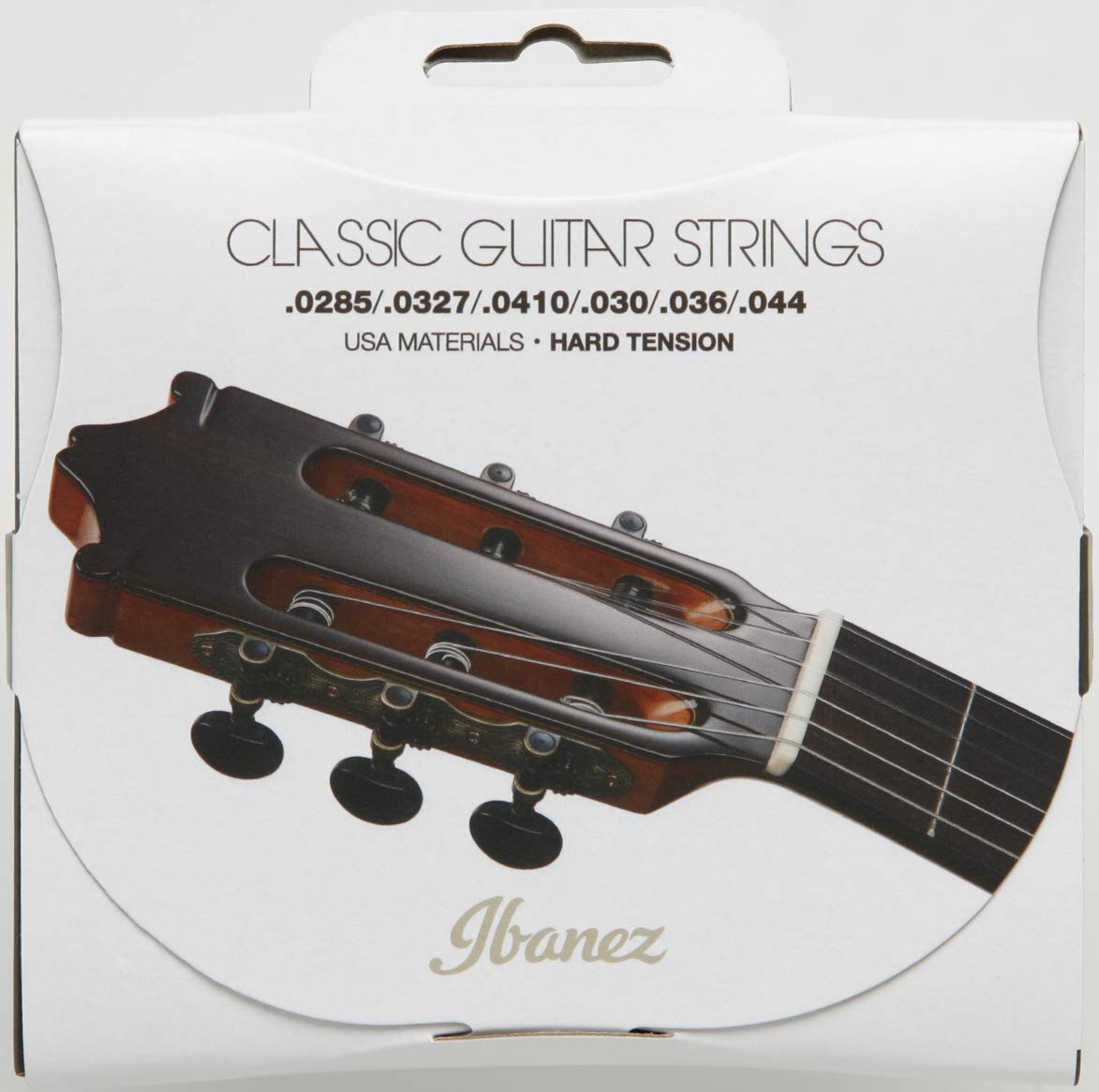 Ibanez classical guitar strings packaging with guitar headstock illustration
