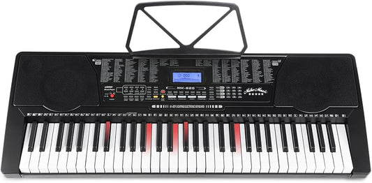 Electronic keyboard with keys and display on a white background