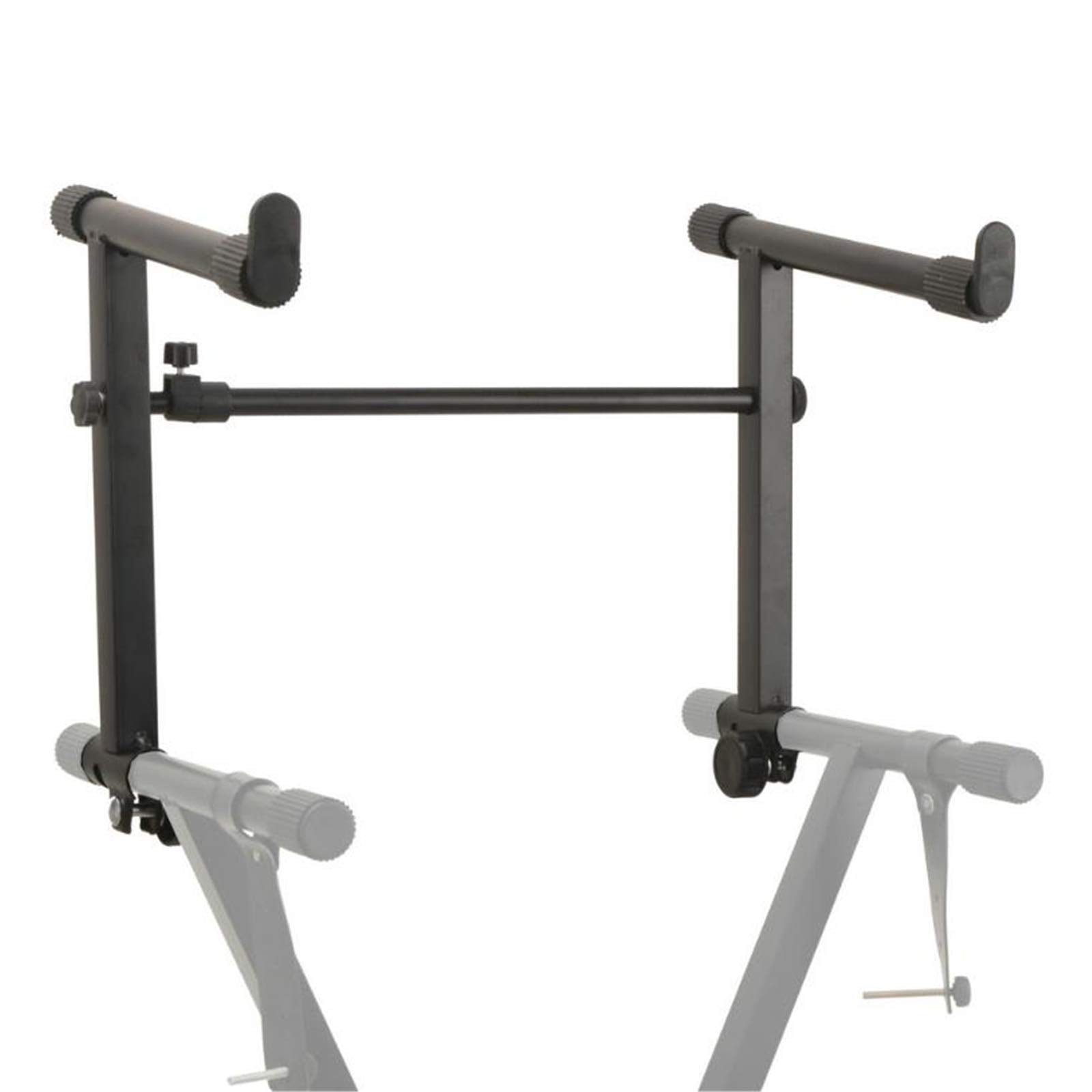 Black and gray adjustable stand on a white background