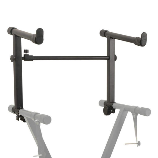 Black and gray adjustable stand on a white background