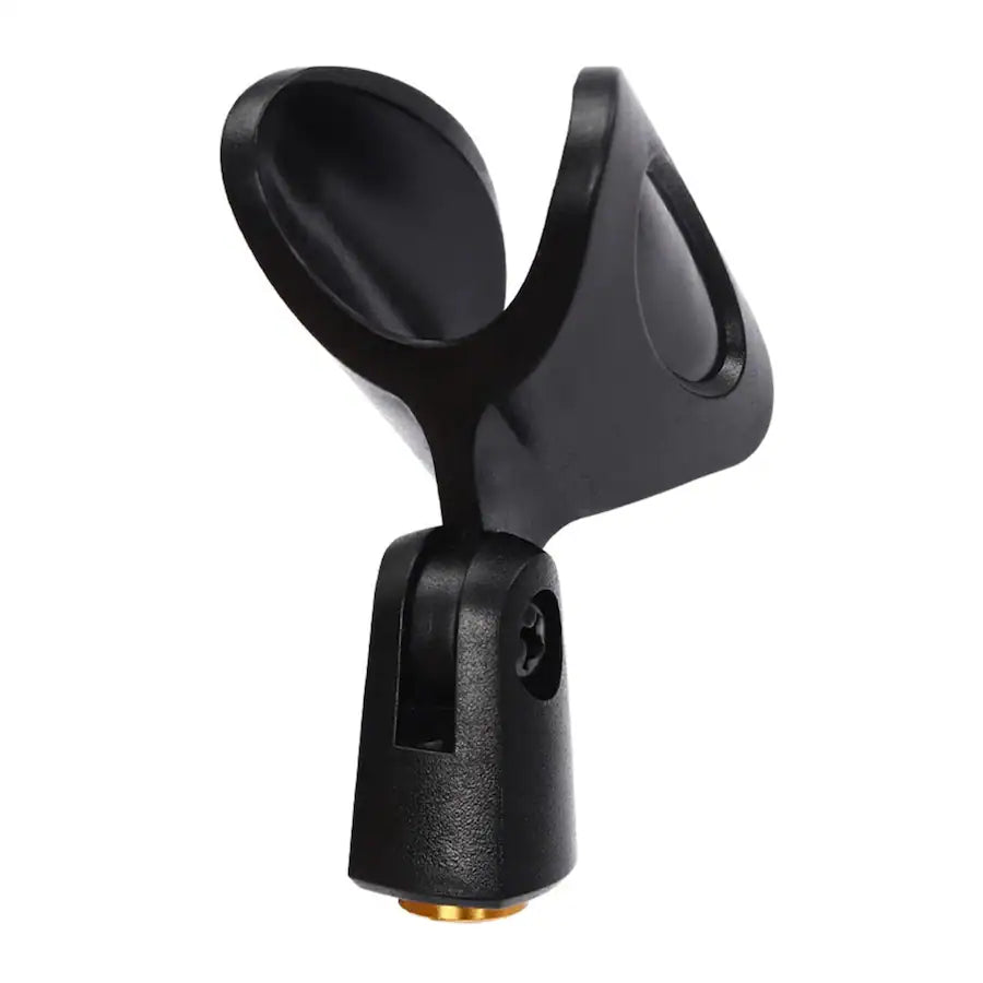 Black microphone clip on a white background