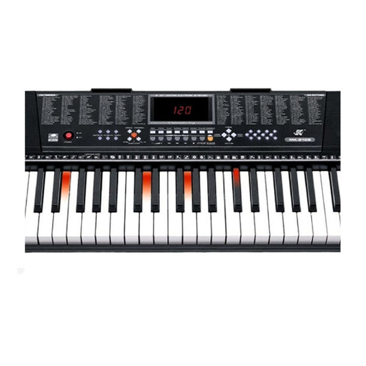 Keyboard piano with digital display and control panel on a white background