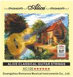 Alice classical guitar strings packaging with a scenic design and brand logo.