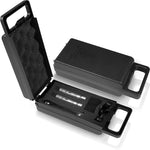 Black tool case with tools inside on a white background