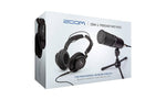 Zoom ZDM-1 Podcast Mic Pack with headphones and microphone on packaging