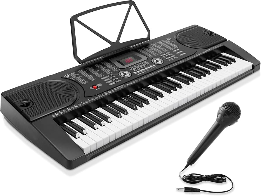 Keyboard with microphone and stand on a white background