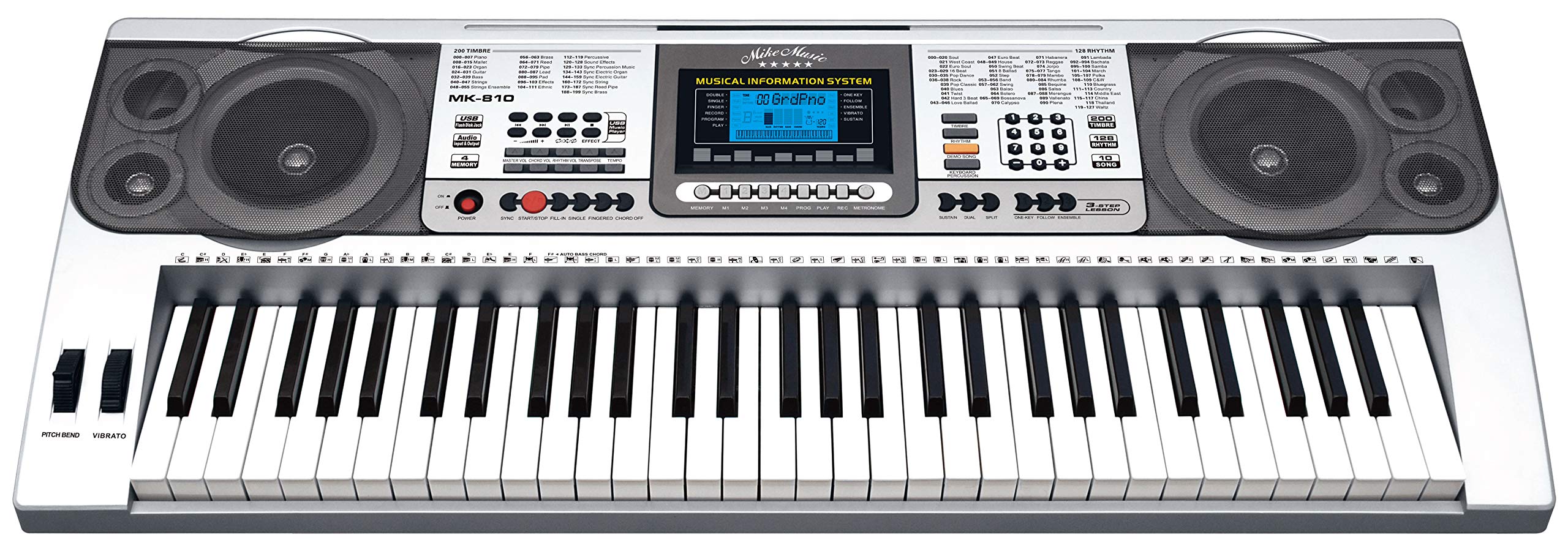 Keyboard with speakers and display on a white background