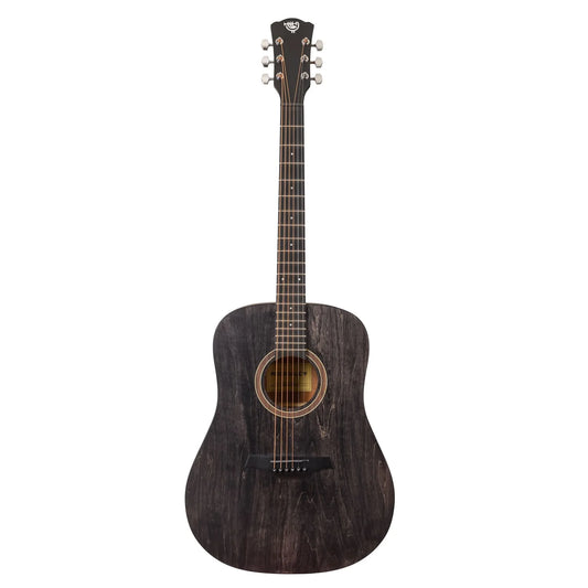A ROCKDALE Maverick D1 acoustic guitar with a dreadnought body, agathis top, sapele back and sides, and a neck with a built-in truss rod.