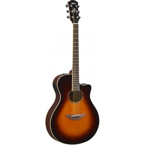 Acoustic guitar with a sunburst finish on a white background