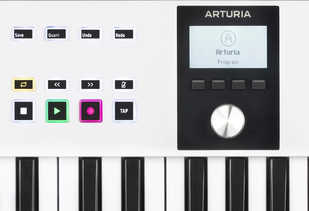 Arturia keyboard controller with control panel and piano keys