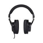 Black headphones on a white background