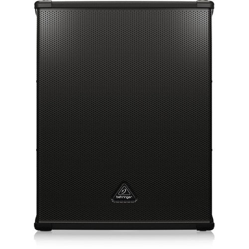 A black Behringer B1800XP 18 inch Powered Subwoofer with a Turbosound speaker driver visible at the front.
