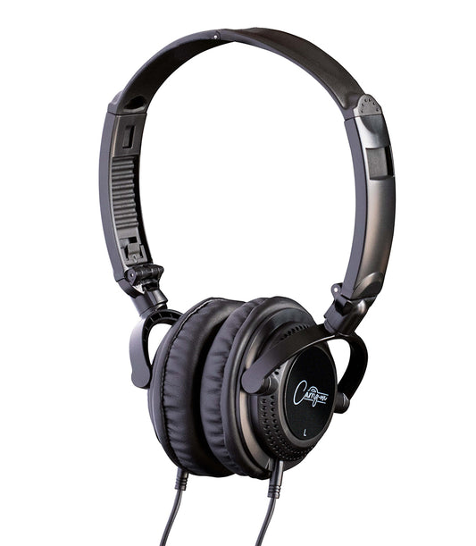 Carry-On FH-50 Lightweight Folding Headphones in black color with a 2m cable and a 3.5mm stereo jack.