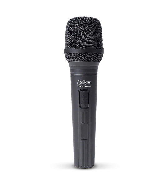 A black Carry-On Dynamic Microphone with XRL-Jack Cable, featuring a clip for attaching to clothing and a hard case.