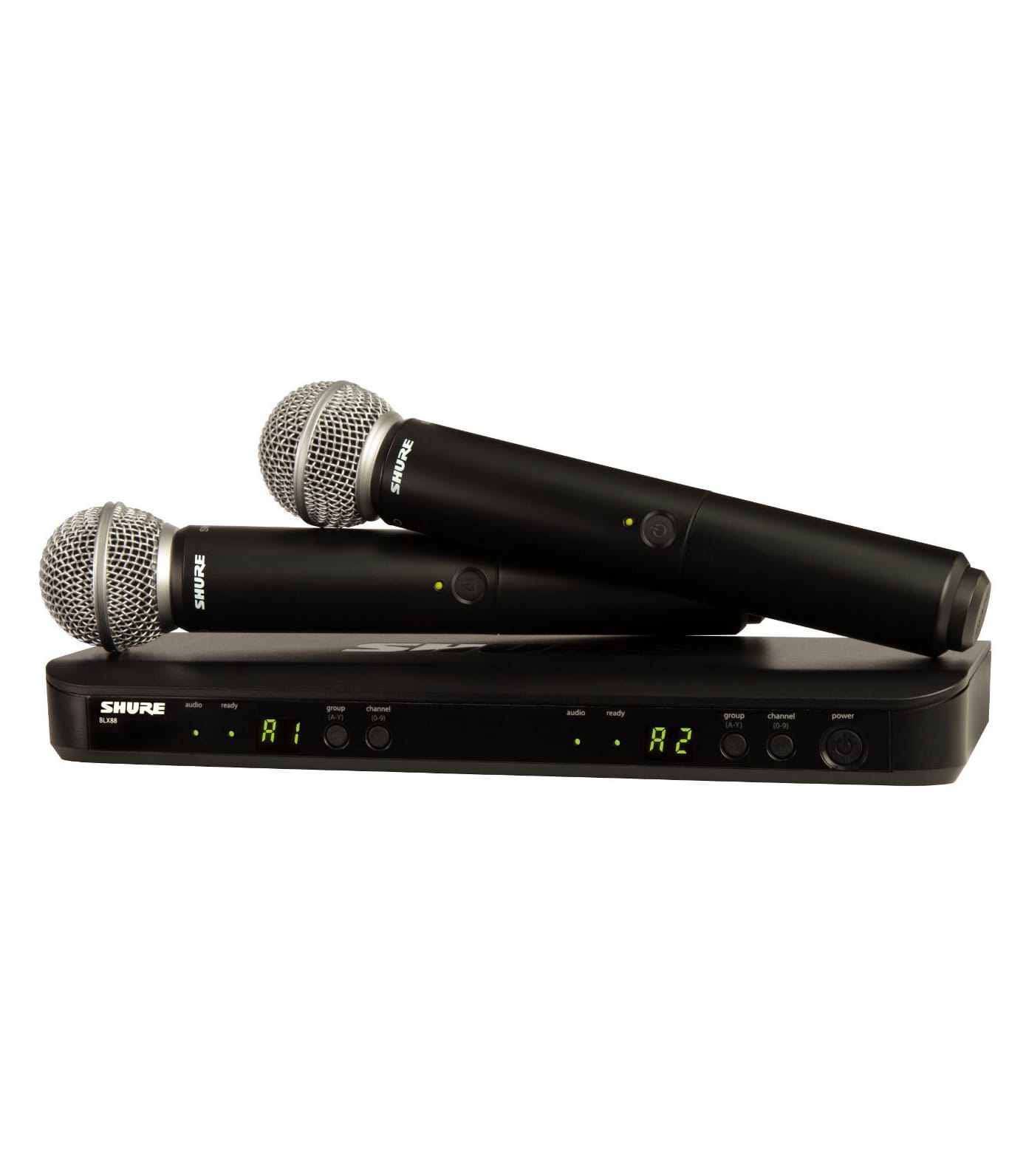 Shure BLX288 Wireless Dual Vocal System with two SM58 Handheld Transmitters and a Receiver.