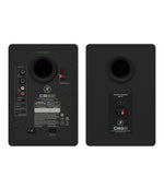 Pair of black CR5 studio monitors on a white background