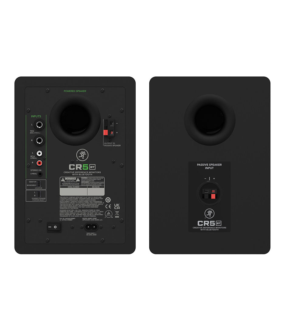 Pair of black CR5 studio monitors on a white background