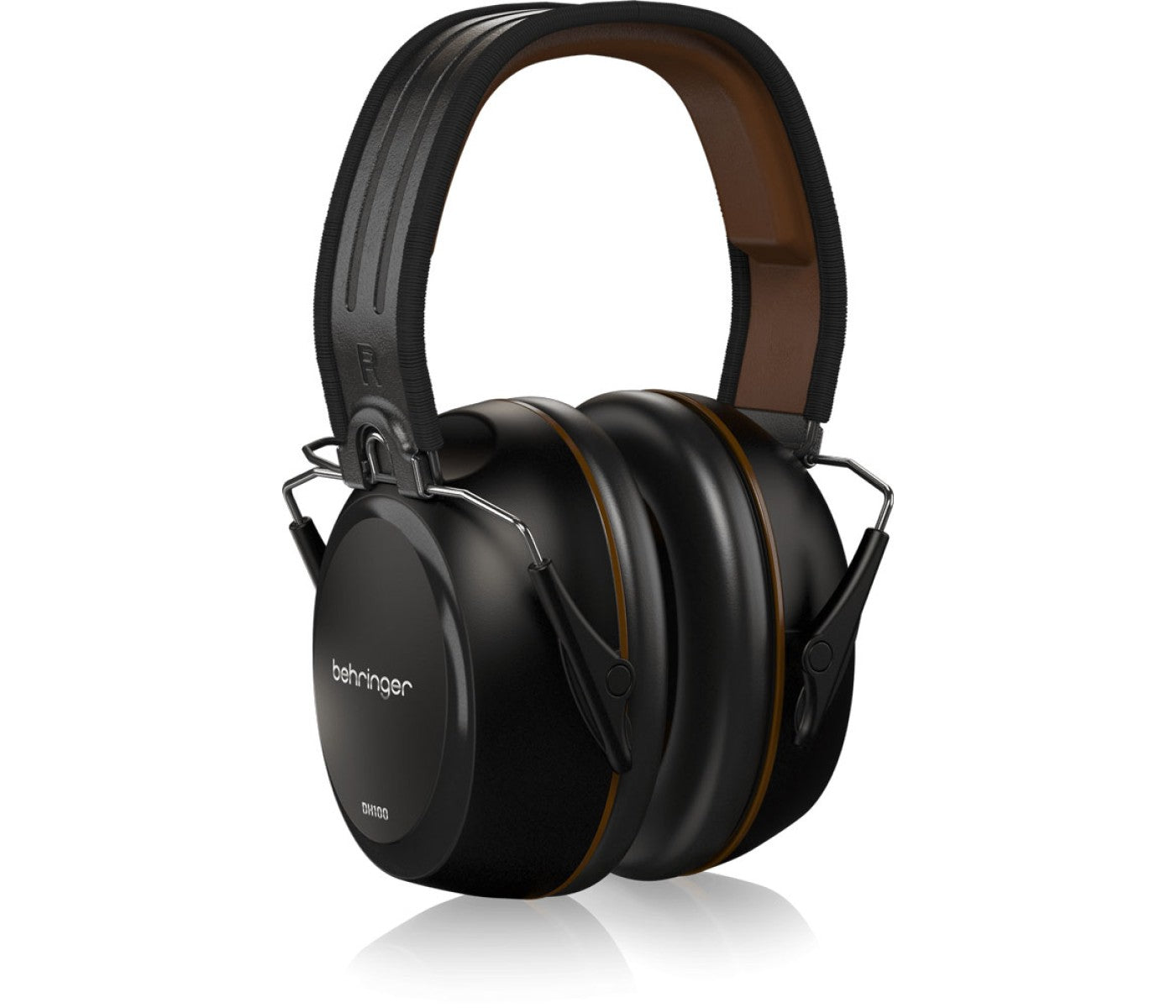 Black headphones with brand logo on a white background